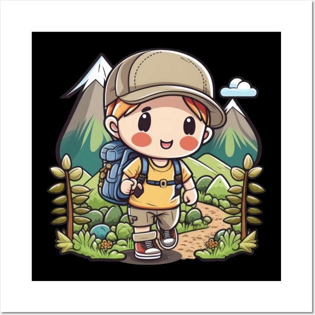 This kawaii boy is a hiking pro Wall Art by Pixel Poetry